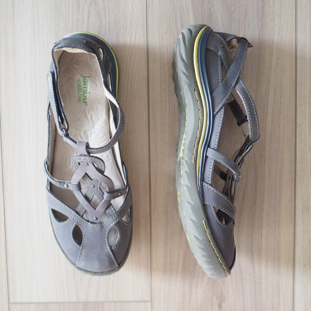 Jambu Sydney Gray Women's Leather Sandals with Cut-Out Design Size 9.5 M - Picture 2 of 14